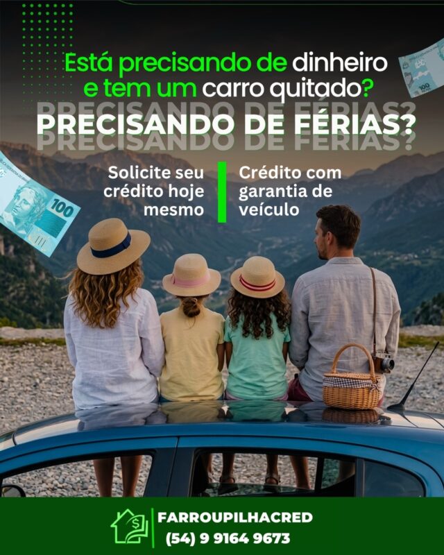 Precisando de dinheiro e sem saber o que fazer?** Na Farroupilhacred, temos a solução perfeita para você! Com o **Crédito com Garantia de Veículo**, você pode usar seu carro como garantia e continuar utilizando-o normalmente, sem preocupações.✨ **Condições especiais e taxas que cabem no seu bolso.** Dinheiro rápido e seguro para realizar seus planos!Entre em contato agora mesmo e descubra como é fácil resolver suas pendências financeiras sem abrir mão do que é seu!📞 **Fale conosco:** link na bio° **Farroupilhacred - Porque o crédito que você precisa está aqui!**#farroupilhacred #farroupilhars #credito #crédito #comgarantia empréstimo riogradedosul riogradedosuloficial farroupilhars
